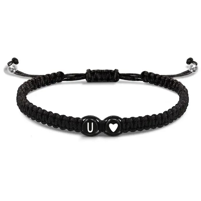 26 lettres initiales coeur Bracelets à la main réglable A-Z nom tressé