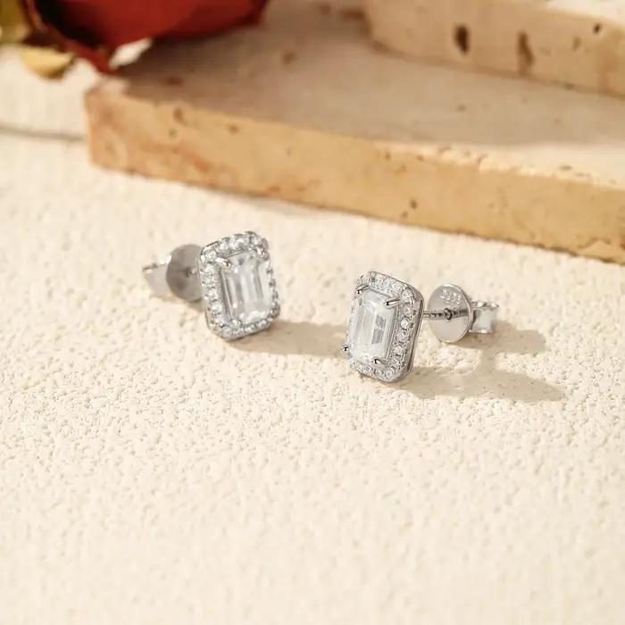 MODIAN classique émeraude coupe Halo boucles d'oreilles 925 en argent Sterling scintillant Moissanite