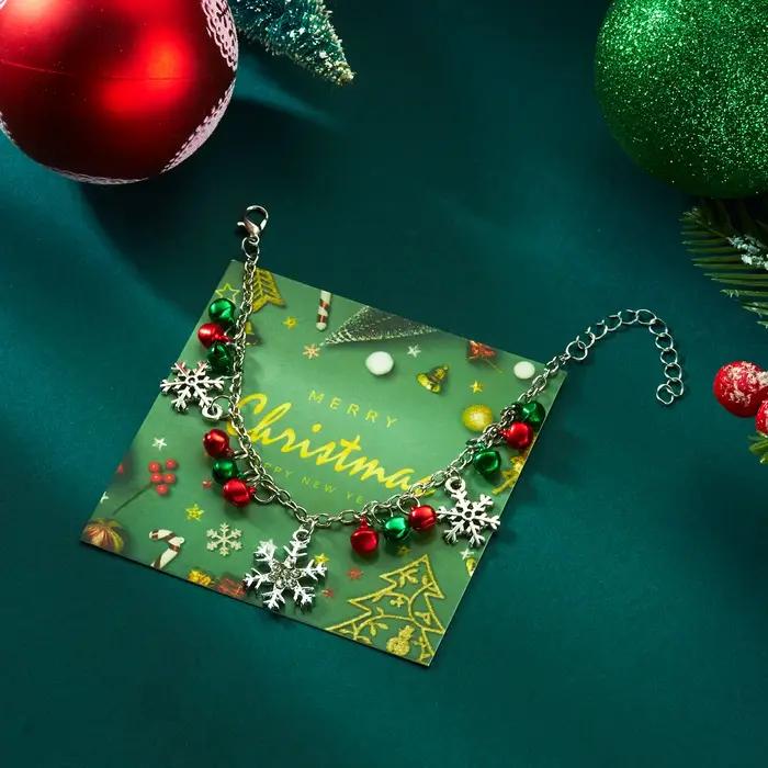Bracelet pendentif cloche flocon de neige à paillettes de noël pour femmes occasions spéciales cadeau de fête de noël