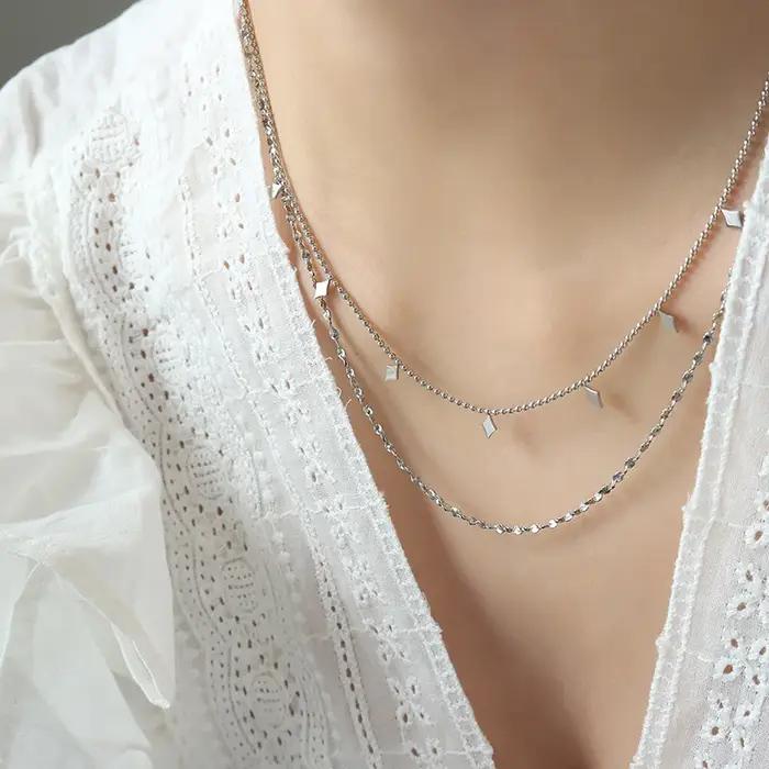 Collier double couche à deux chaînes pour femmes et filles