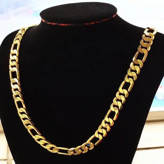 Collier en argent pour hommes et femmes, couleur or pur, bijoux en or 18 carats, chaîne de 8mm, mari