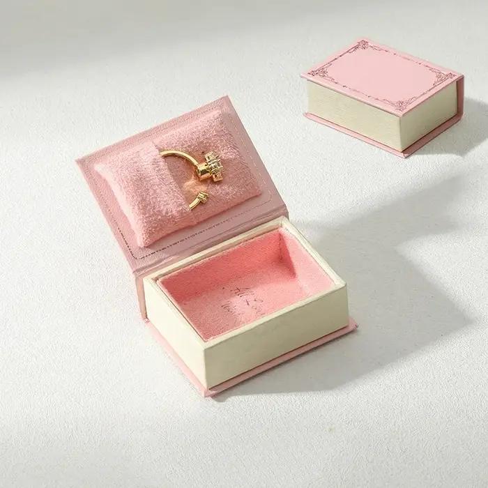 Boîte d'affichage de bijoux en forme de livre à couvercle rabattable, boucles d'oreilles simples, ba