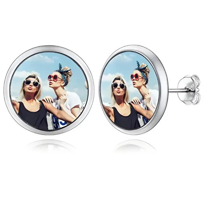 Boucles d'oreilles photo personnalisées pour femmes, clous d'oreilles ronds/coeur en acier inoxydabl