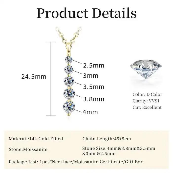 Lnngy – collier brillant en Moissanite à 5 pierres