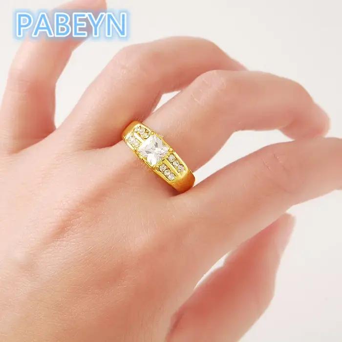 Bagues plaquées or 24 carats pour femmes et hommes, bijoux de fiançailles glamour, cadeaux coréens