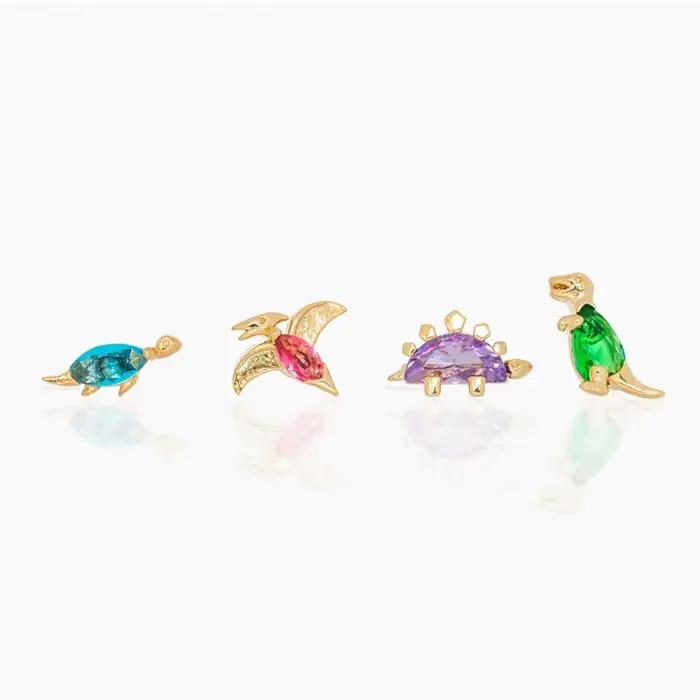 Boucles d'oreilles en forme de dinosaure plaqué or pour femmes, bijoux à la mode, en Zircon Animal,