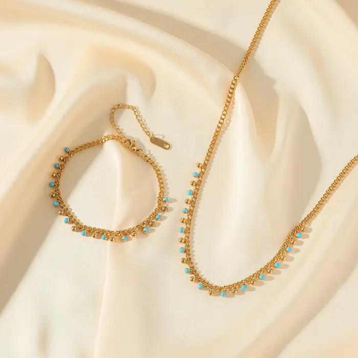 Ensemble de bijoux EILIECK 316L acier inoxydable bleu perlé à la mode pour femmes et filles pour des occasions spéciales comme les mariages, anniversaires et banquets