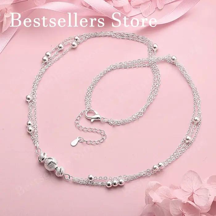 Collier délicat à double rangée de perles en argent sterling 925 pour femmes, accessoires de mode po