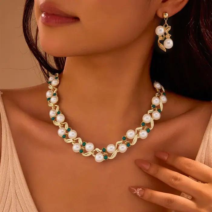 Ensemble de boucles d'oreilles et collier en perles turquoise polyvalentes pour femmes