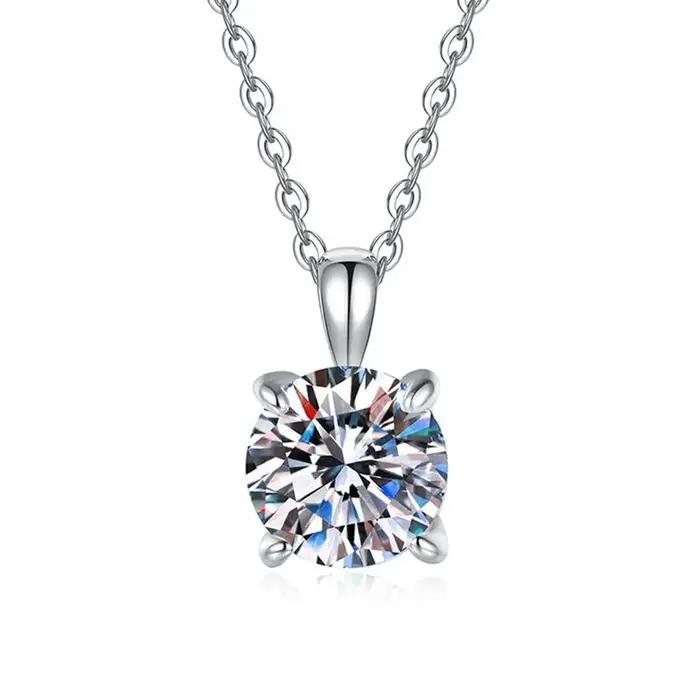 Mini Moissanite réel 925 en argent Sterling pendentif collier femme clavicule colliers bijoux de fête de mariage