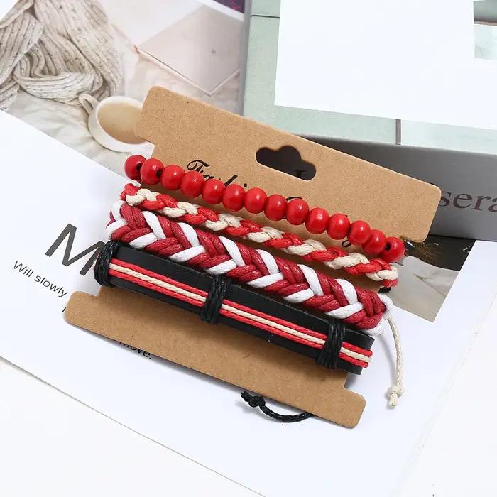 Bracelet classique en cuir tressé rouge pour homme
