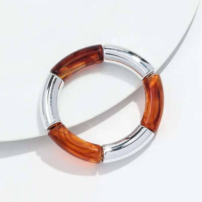 Colliers épais en bambou et acrylique pour femmes, couleur ambre, Tube incurvé en résine, Bracelet e