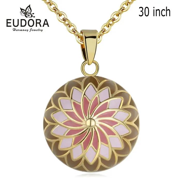 Collier boule d'harmonie rose Orange pendentif