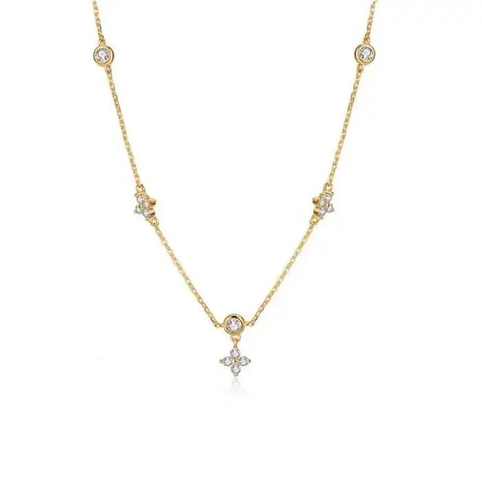 ANENJERY incrusté Zircon quatre feuilles fleur chaîne collier pour les femmes nouvelle Niche lumière de luxe mode chaude colliers ras du cou accessoires