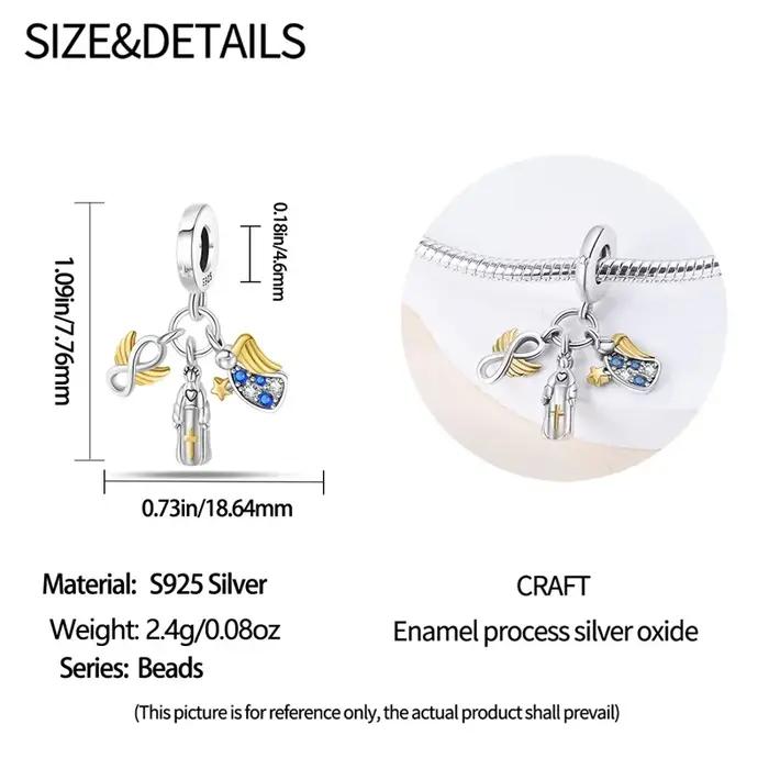 Pendentif élégant en argent sterling 925 avec breloques ange Madonna