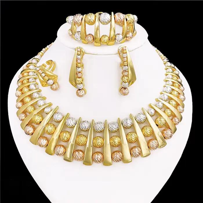 Ensemble de bijoux luxueux GZJPEI en or 18 carats avec motifs géométriques pour femmes occasions spéciales mariage et fiançailles style italien
