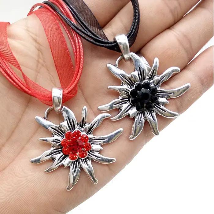 Collier avec pendentif en forme de fleur Edelweiss pour femme, bijou Vintage autrichien, vente en gros