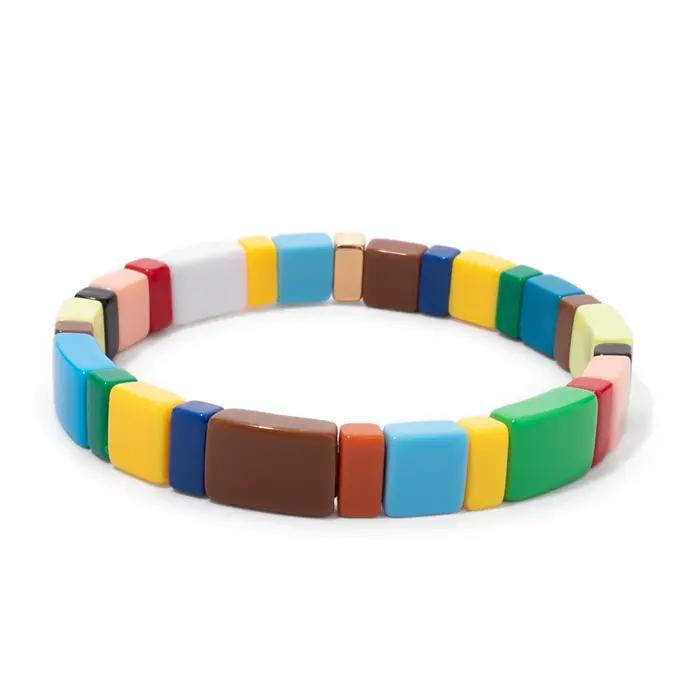 BEUTIFOR-Bracelet bohème en acrylique arc-en-ciel pour femmes, perles élastiques faites à la main, a