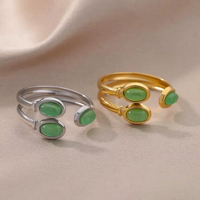 Bague en pierre verte pour femmes