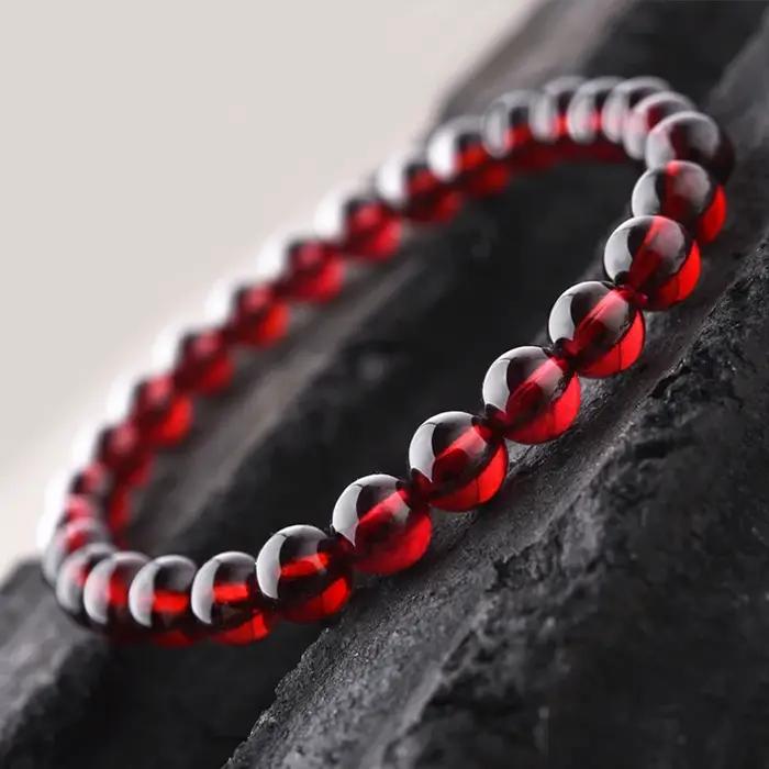 Bracelet de perles en pierre de grenade rouge naturelle pour femmes et hommes