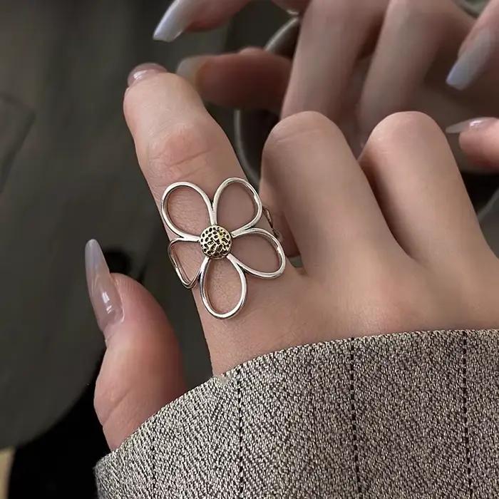 CALYMIX 925 bagues en argent Sterling pour femmes Couple minimaliste fait à la main Simple grande fleur bague fête bijoux cadeau prévenir l'allergie