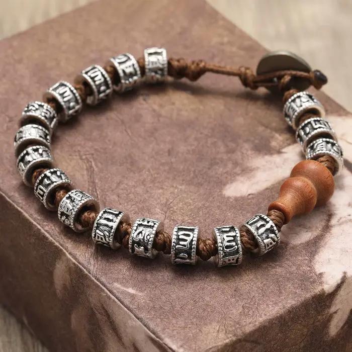 Bracelet tibétain fait à la main pierre semi-précieuse alliage de zinc style religieux bouddhisme tibétain cadeau symbolique pour femmes hommes occassions spéciales meditation guerison chance paix