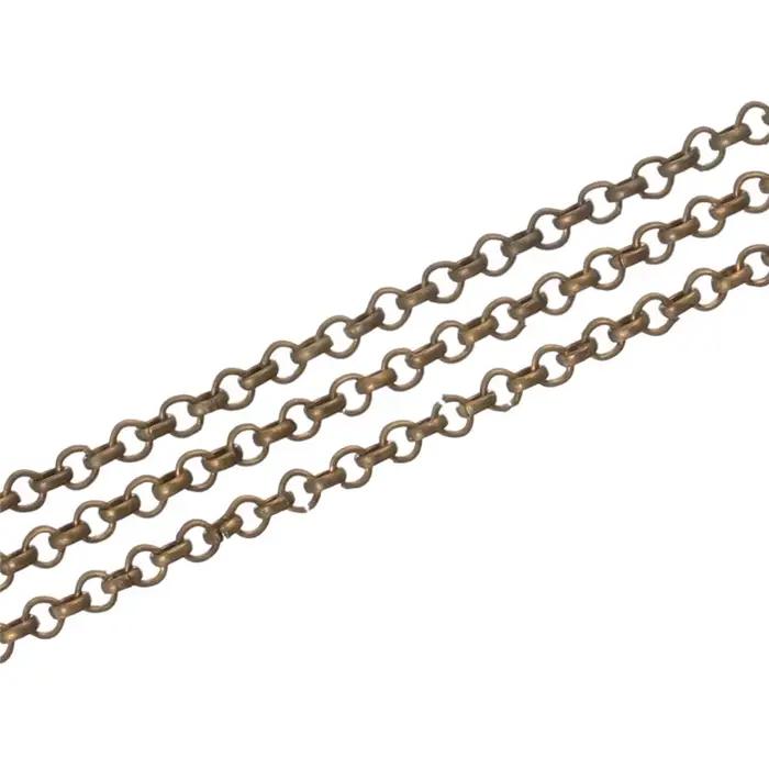 Bracelet à breloques en métal pour ensemble de bijoux, chaîne Rolo bricolage, couleur bronze antique, or et argent, 10m par lot, 2mm/4mm/3/3mm