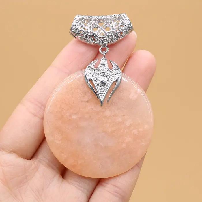 Pendentif Rond en Pierre Semi-précieuse Élégant pour Femmes Occasions Spéciales Collier Tracker d'Humeur Style Classique
