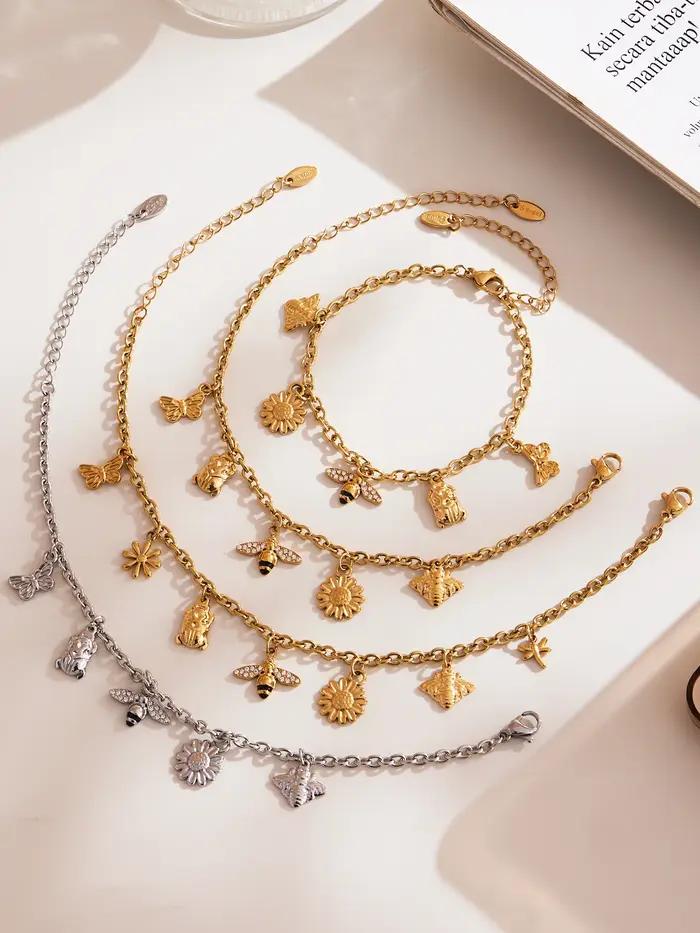 Nivora brillant Zircon abeille fleur pendentif colliers Bracelets pour femme en acier inoxydable 18K PVD plaqué or ensembles de bijoux de mariée