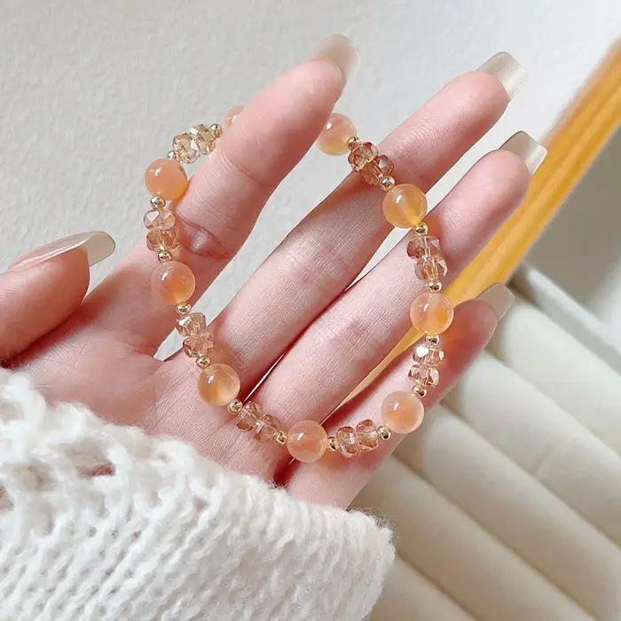 Bracelet en agate cœur naturelle couleur orange 2026 pour femme