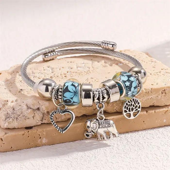 Bracelet arbre de vie Boho avec breloques éléphants pêches Talisman en alliage de zinc pour femmes bijoux minimalistes tracker d'humeur occasions spéciales