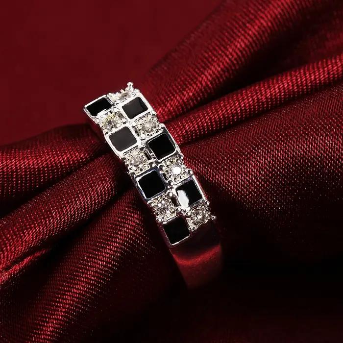 Charme Argent Sterling 925 Zircon Noir 7-10 # Bague pour femmes