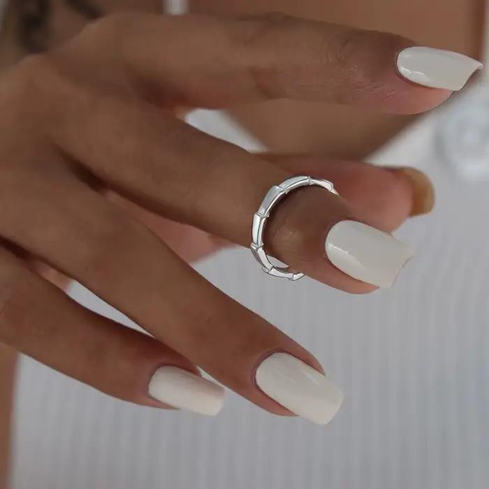 Bague en forme de bambou en acier inoxydable, plaqué or 18 carats, étanche, ne ternit pas, anneau em