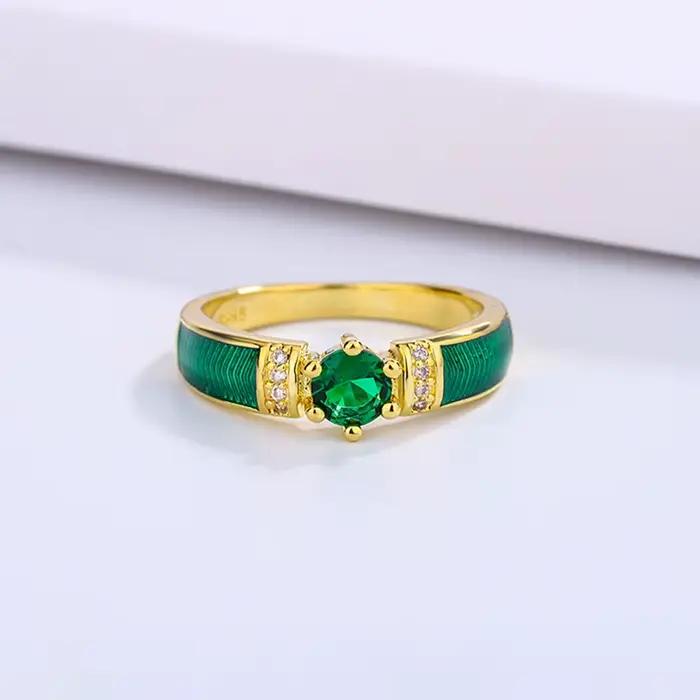 Bague en émail faite à la main verte simple pour femme