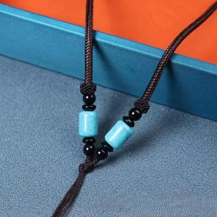 Collier en cordon ciré haut de gamme avec pendentif en jade, bijoux unisexes