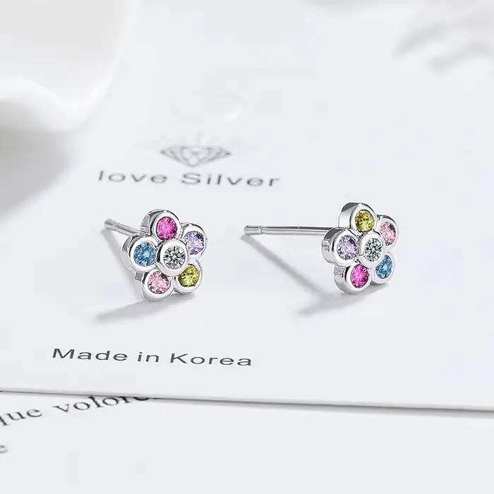 Boucles d'oreilles en argent Sterling 925 avec zircon arc-en-ciel pour femmes