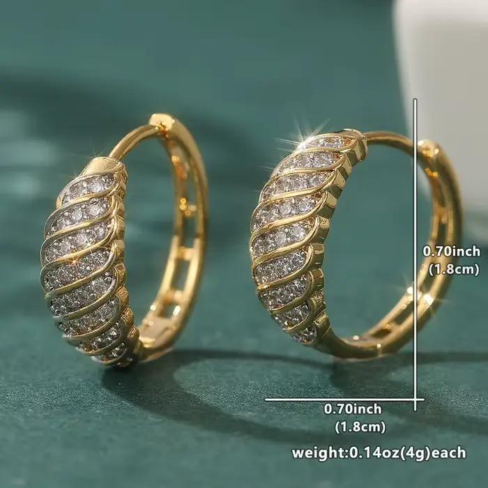 Boucles d'oreilles rondes en zircon synthétique incrusté géométrique doré