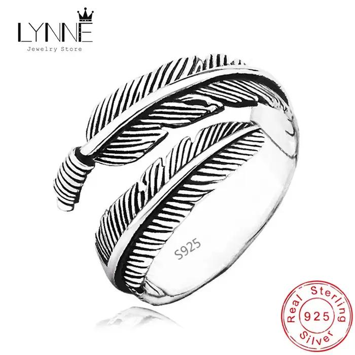 Anneaux de plumes en argent regardé 925 pour femmes