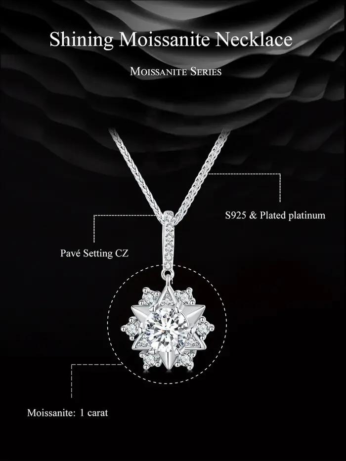 Bamoer 1 Carat réel Moissanite étoile pendentif collier pour les femmes 925 en argent Sterling fête de mariage mariée bijoux fins