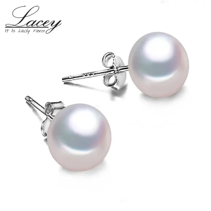 Boucles d'oreilles en perles d'eau douce naturelles blanches véritables pour femme