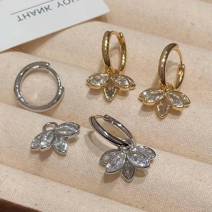 PONYKISS – boucles d'oreilles en forme de fleur de Lotus en Zircon couleur argent pour femmes