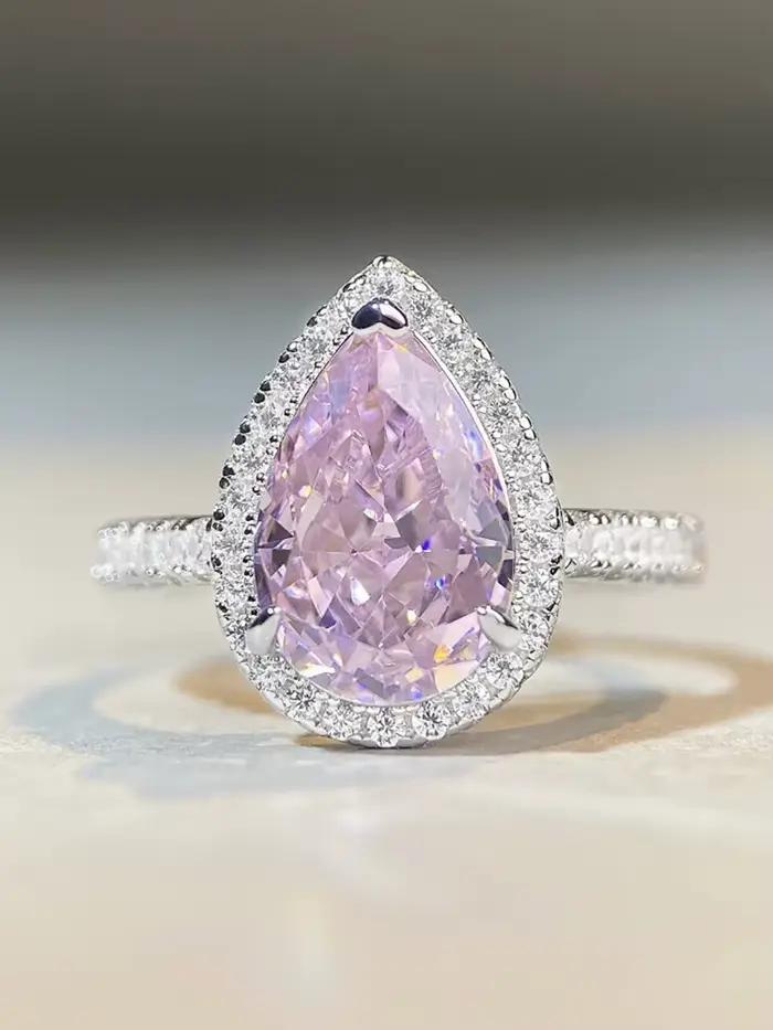 Bague carrée à quatre griffes en argent Sterling 925
