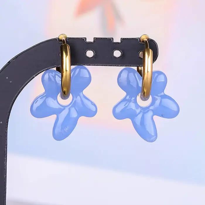 Boucles d'oreilles vintage en verre avec fleurs, plaquées or véritable, pour femmes et hommes, bijoux d'oreille, cadeau, boucles d'oreilles en acier inoxydable