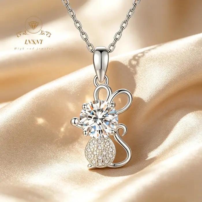 Collier pendentif souris de dessin animé en moissanite