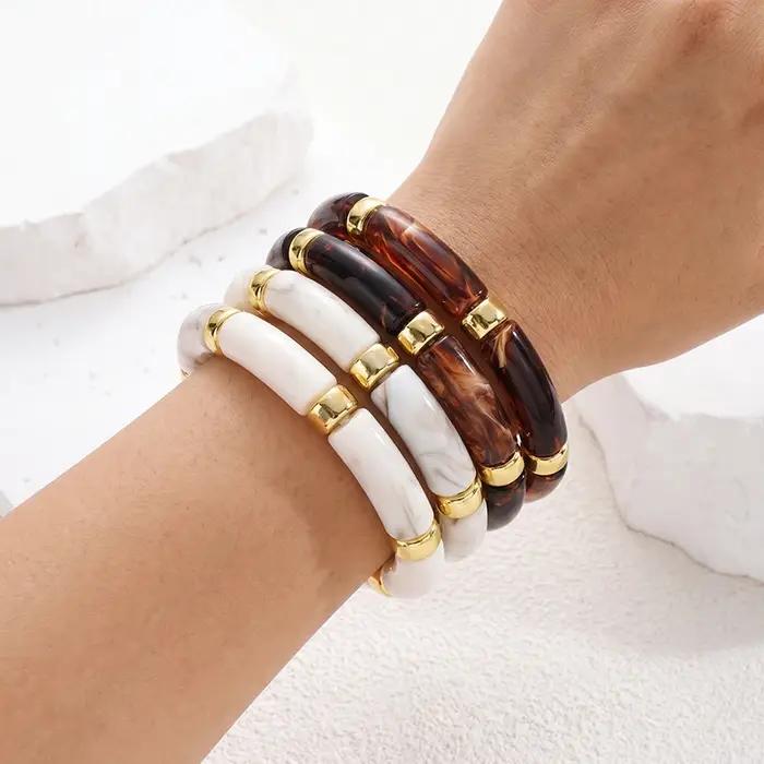 Bracelets élastiques en résine teintée style rétro nœud de bambou pour femmes occasions spéciales
