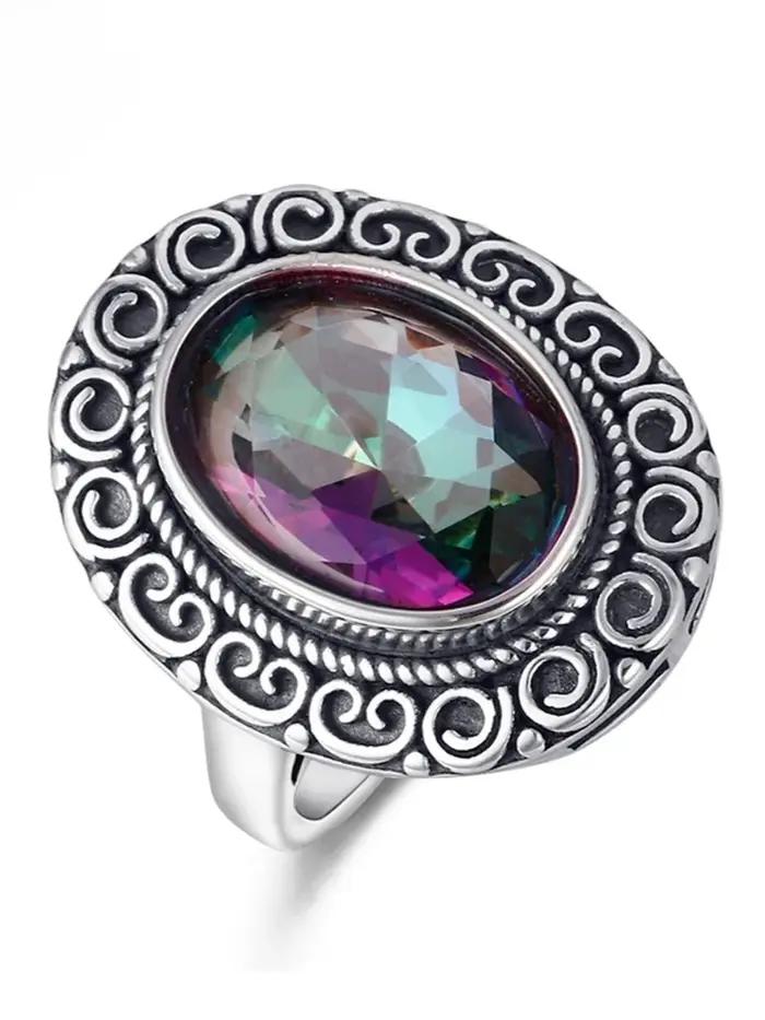 Bague Glamour 10x14MM en Tourmaline Colorée Mystérieuse pour Femme, Bijou Plaqué Argent S925, Style