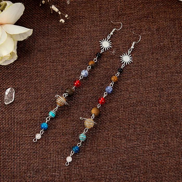 Boucles d'oreilles soleil cosmique en cristal terre saturne