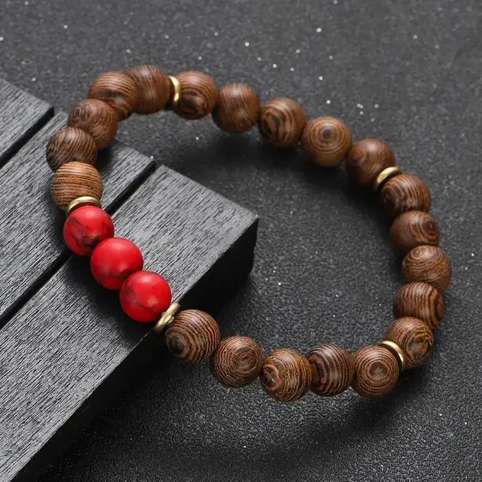 Bracelet ethnique tibétain en bois naturel pour hommes et femmes