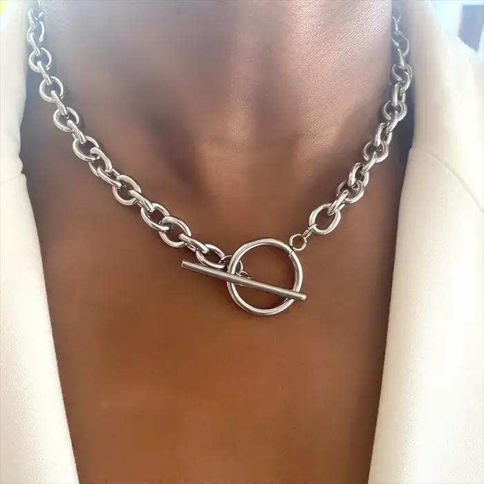 Mode nouveau gros collier à chaîne femmes Simple bascule fermoir
