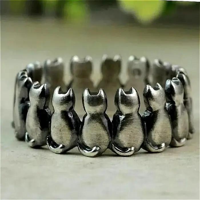 Anneau de chat oscillant sculpté artisanal en cuivre vintage anneau d'animal anneau passionné de chat pour occasions spéciales femmes hommes festival Saint Valentin
